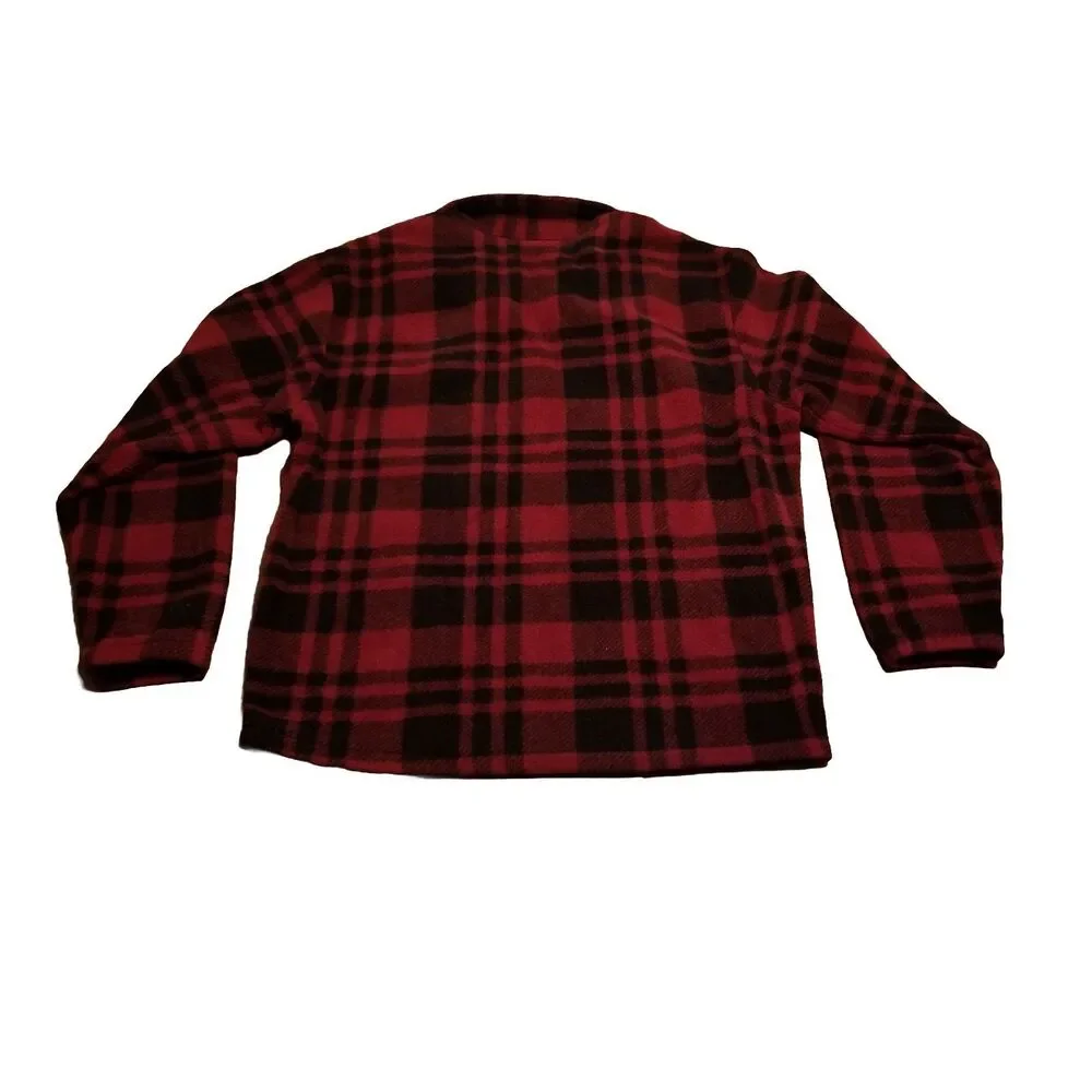 J Crew Fleece Men Size Small Red Black Plaid 1/4 Zip Vintage Jacket Made in USA